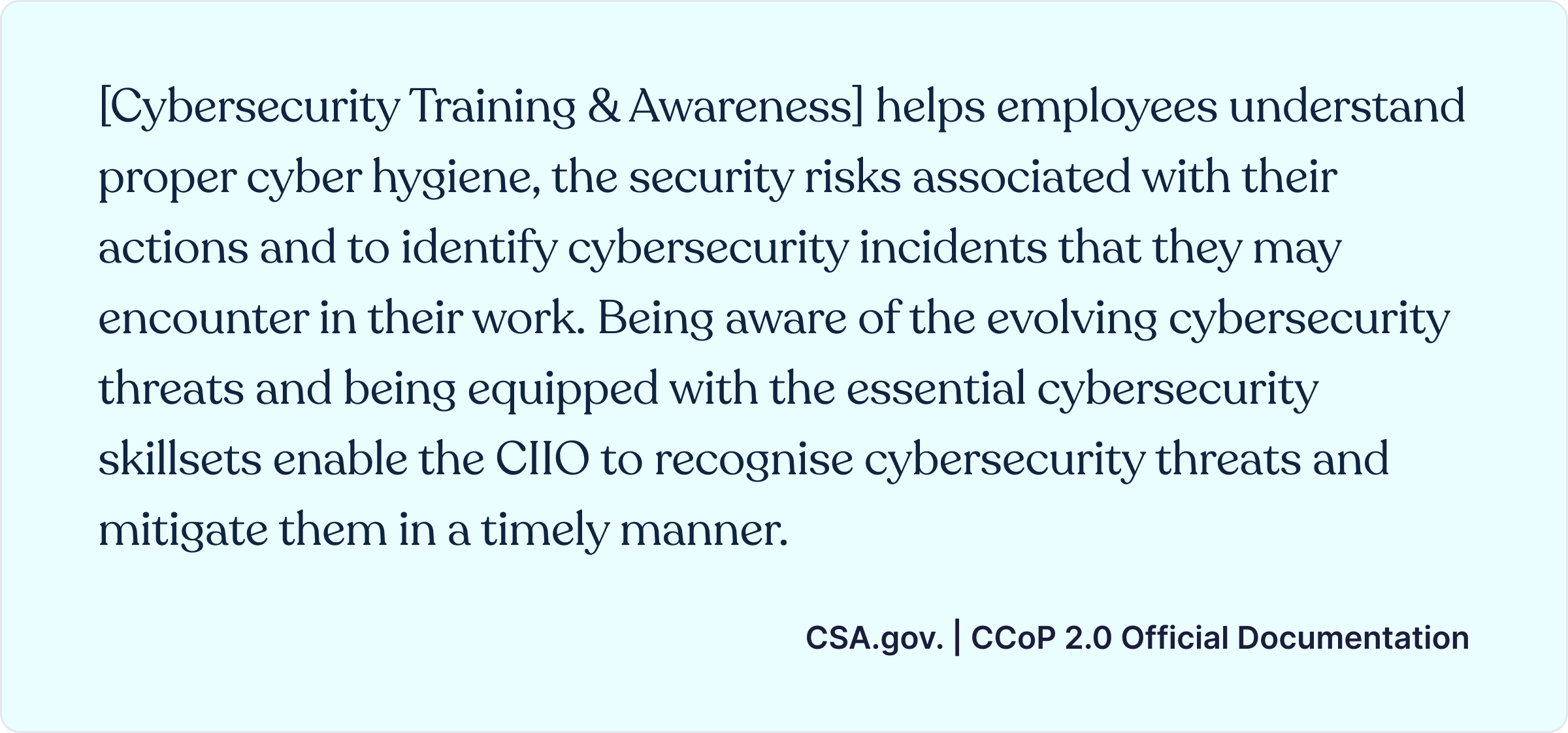 Cybersecurity Training & Awareness - CSA.gov. CCoP 2.0 Official Documentation